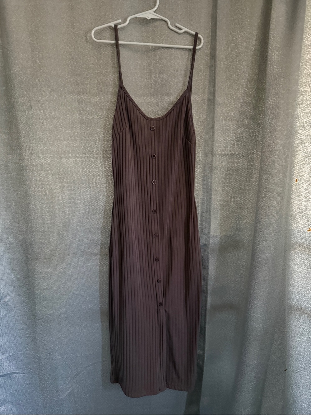 Say What? Brown Ribbed Button-Front Maxi Slip Dress